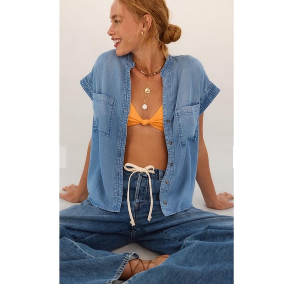 Anthropologie Cloth & Stone Chambray Blouse- XS,S - Picture 1 of 6